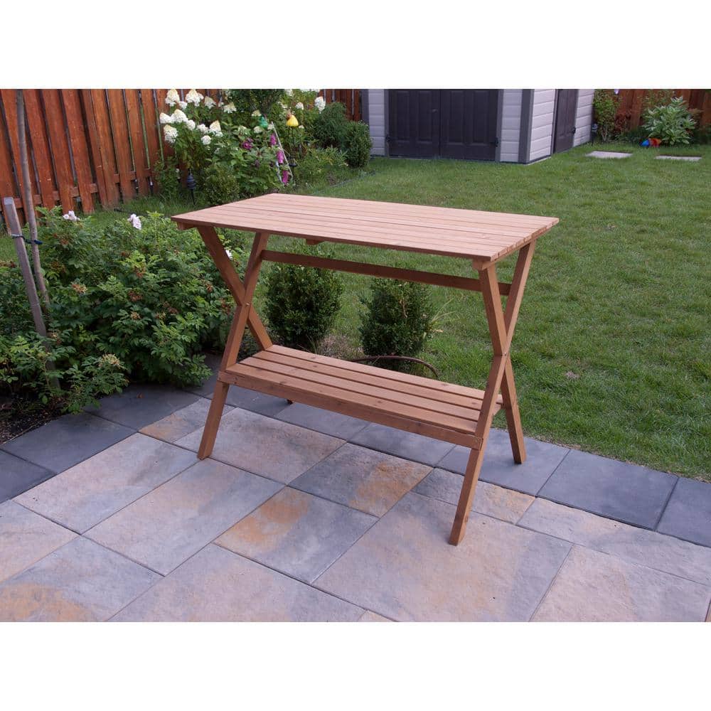 Natural Hemlock Wood Outdoor Potting Bench with Storage Shelf