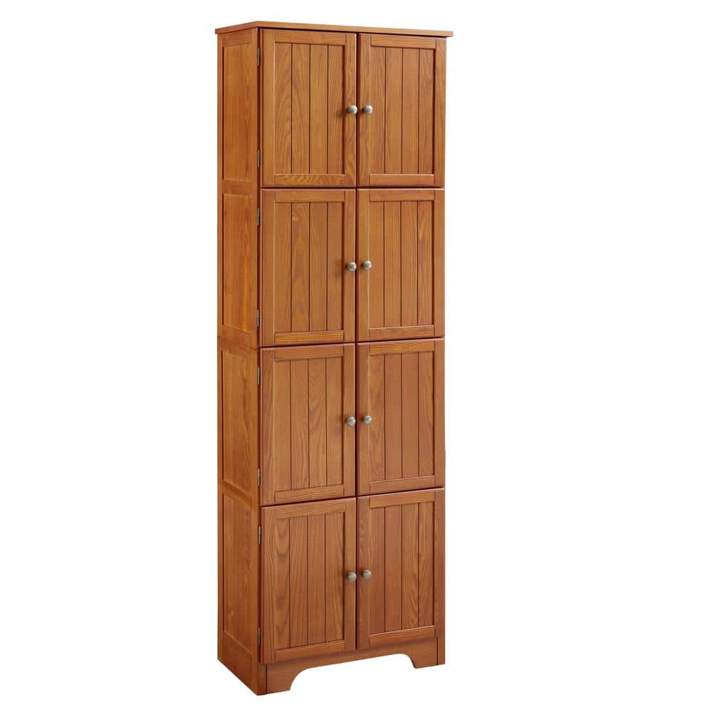 23.82 in. W x 12.6 in. D x 72.4 in. H Brown Linen Cabinet with 8 Doors and 