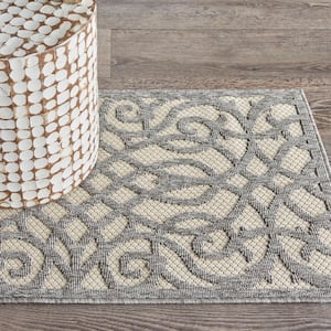 Palamos Cream Gray 2 ft. x 4 ft. Geometric Contemporary Indoor/Outdoor Patio Kitchen Area Rug