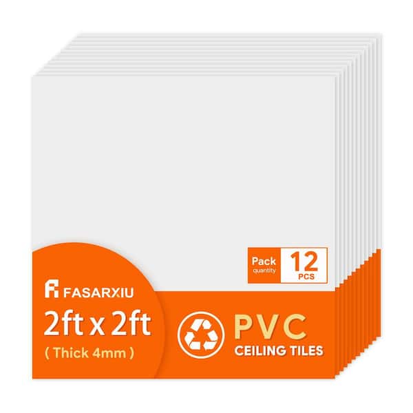 2 ft. x 2 ft. Smooth White High-Grade PVC Drop Ceiling Tile, Waterproof, Washable and Fire-Rated (48 sq. ft./box)