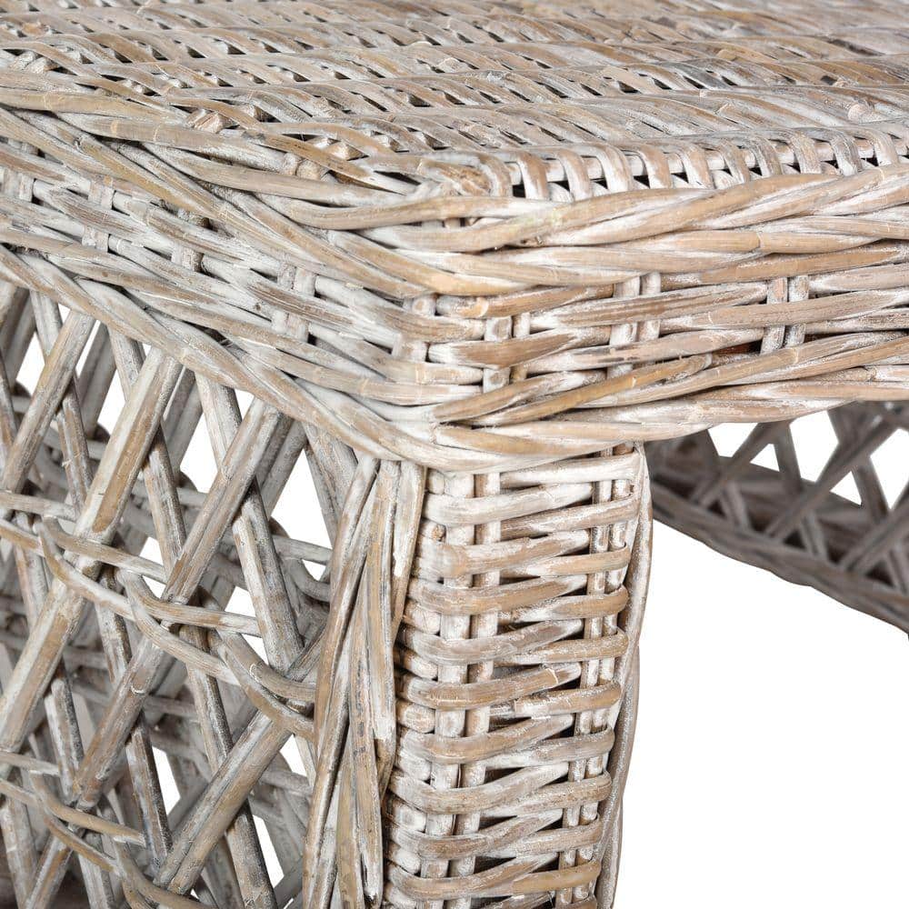 White Wash Wicker and Mahogany Square Coffee Table