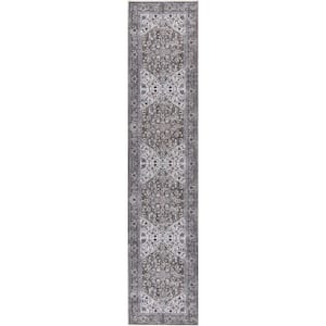 Machine Washable Series 1-Olive Ivory 2 ft. x 10 ft. Distressed Traditional Runner Area Rug