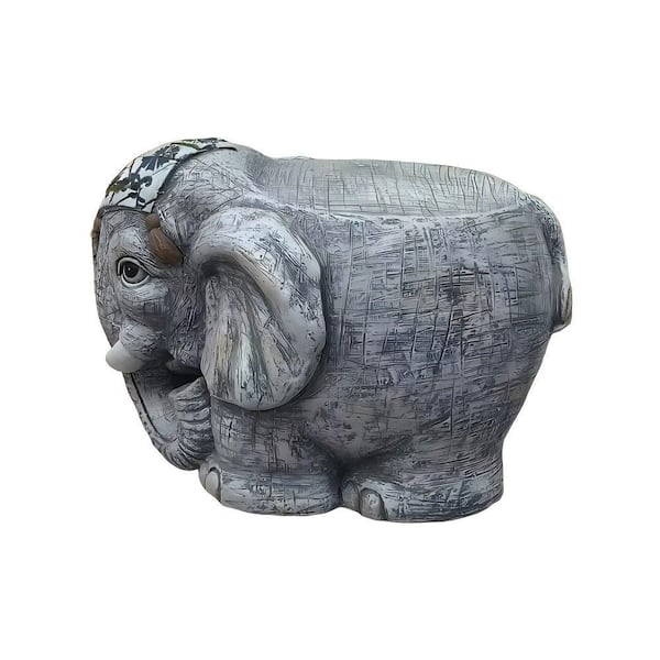 14 in. Garden Plastic Elephant Model Stool, Simulated Animal Sculpture Art Piece, Resin Garden Stool