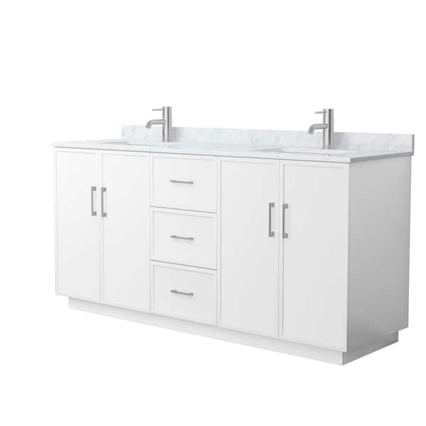 Wyndham Collection Elan TK 72 in. Double Freestanding White Bath Vanity with White Carrara Marble Top (Assembled)