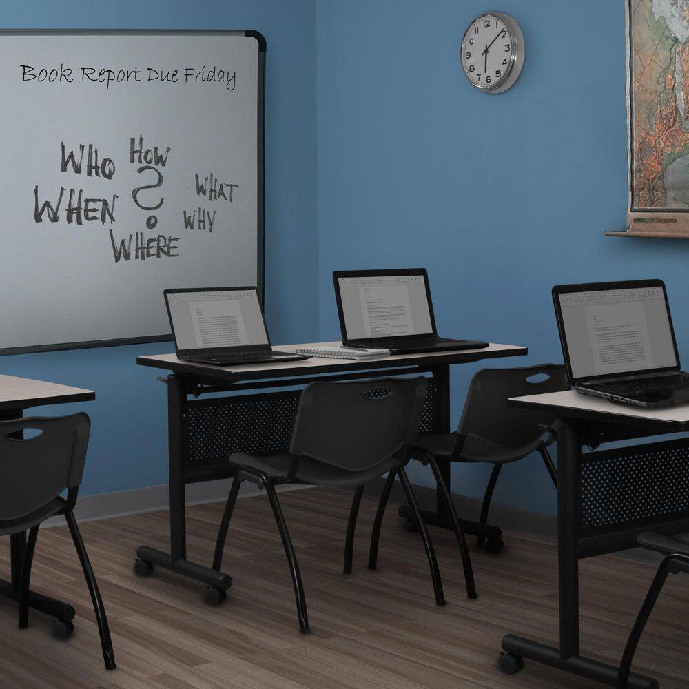 Kobe 48 in x 30 in. Maple Flip-Top Privacy Nesting Table Desk, 2 M Stack Chairs-Black