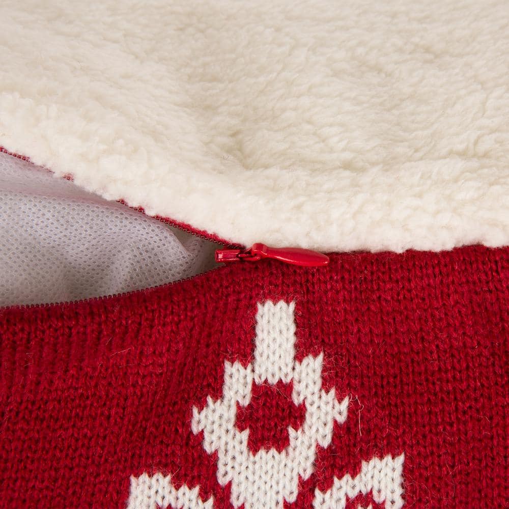 Red Knitted Snowflake Pillow Cover with Tassels