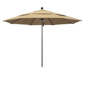 11 ft. Bronze Aluminum Commercial Market Patio Umbrella with Fiberglass Ribs and Pulley Lift in Beige Pacifica