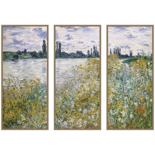 3 Piece Sylvie "Island of Flowers Vetheuil Monet" by Nostalgia Prints Landscape Framed Art Print Set 40 in. x 18 in.