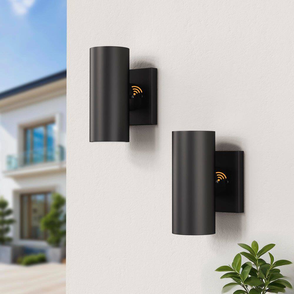 7 in. 2-Light Black Modern Dusk to Dawn Dimmable Outdoor Aluminum Exterior Garage Front Porch Sconces Integrated LED price history on PriceWatchPro