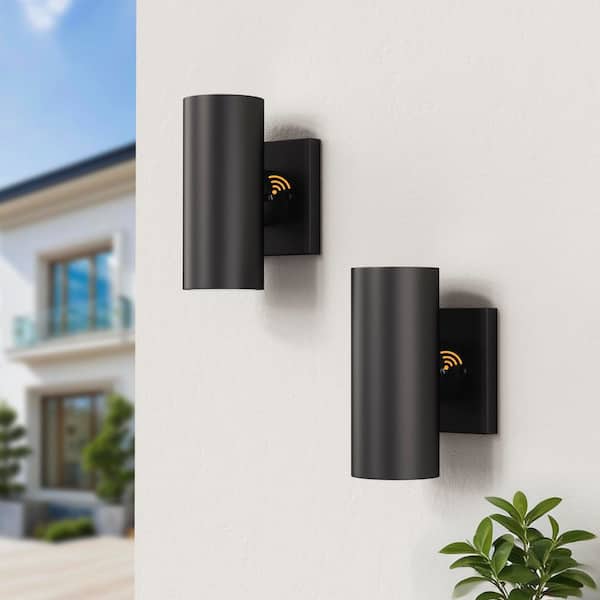 7 in. 2-Light Black Modern Dusk to Dawn Dimmable Outdoor Aluminum Exterior Garage Front Porch Sconces Integrated LED
