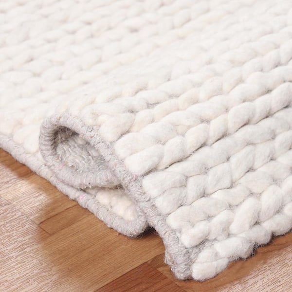 The Indoor Store Hand Knitted Chunky Wool Area Rug, Ivory/off White, Runner  