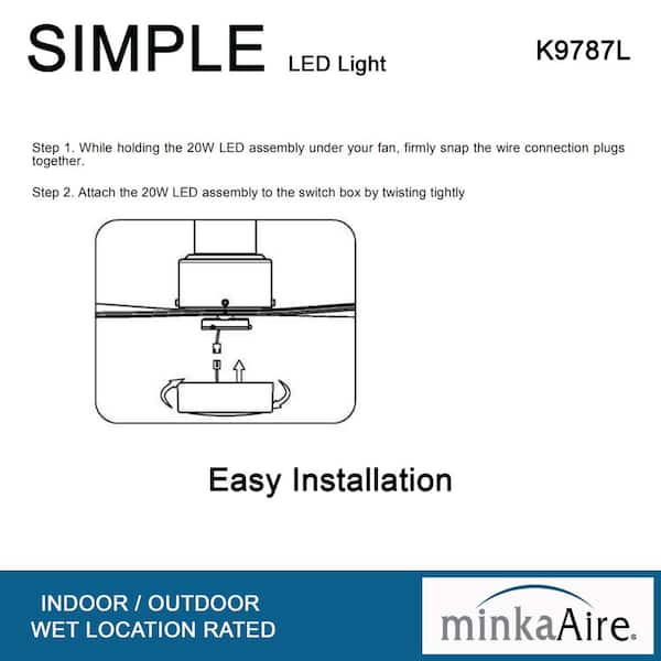 MINKA-AIRE Simple 1-Light LED Coal Ceiling Fan Light Kit K9787L-CL