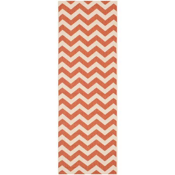 Courtyard Terracotta/Beige 2 ft. x 10 ft. Geometric Indoor/Outdoor Patio  Runner Rug