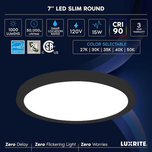 7 in. Black Modern Flush Mount Ceiling Light Fixture LED Integrated 15-Watt 1000LM 5CCT 2700K-5000K Dimmable (4-Pack)