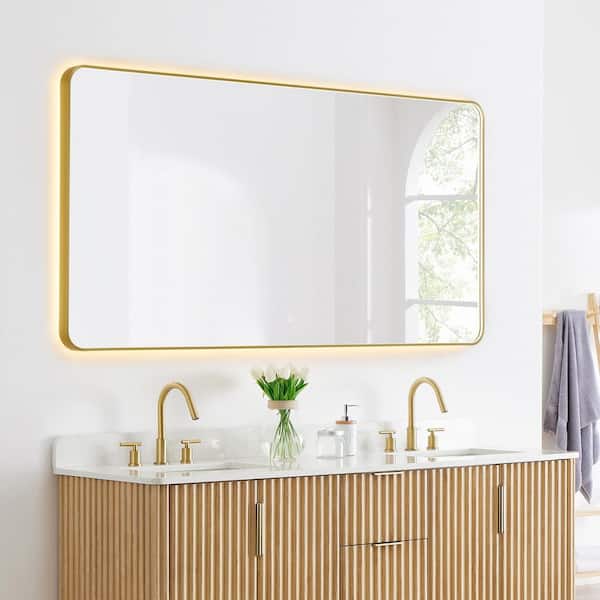Dazzle 72 in. W x 36 in. H Rectangular Aluminum Framed LED Wall Mounted Bathroom Vanity Mirror in Brushed Gold