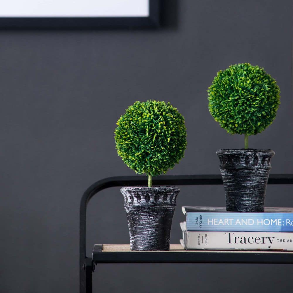 9.5 in. Indoor Outdoor Green Artificial Potted Plants for Table, 2-Pieces M