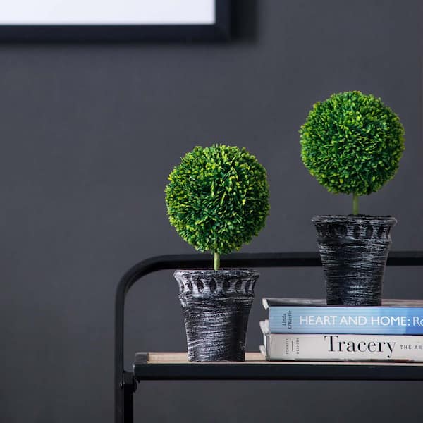 Unbranded 9.5 in. Indoor Outdoor Green Artificial Potted Plants for Table, 2-Pieces Mini Faux Plants in Black Pot for Home Decor
