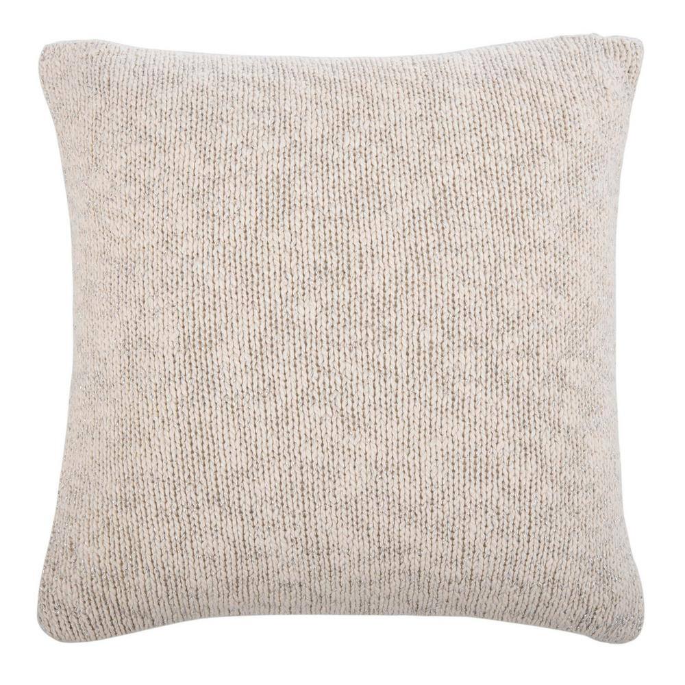 Ralen 20" Beige and Silver Cotton Knit Throw Pillow