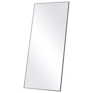 31.1 in. W x 1.38 in. H Full Length Mirror Floor Mirror with Tempered Glass Aluminum Alloy Frame in Black for Bedroom