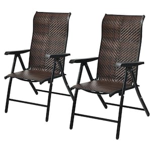 Folding Wicker Patio Recliner Back Adjustable Portable Camping Chair with Armrest (2-Pack)