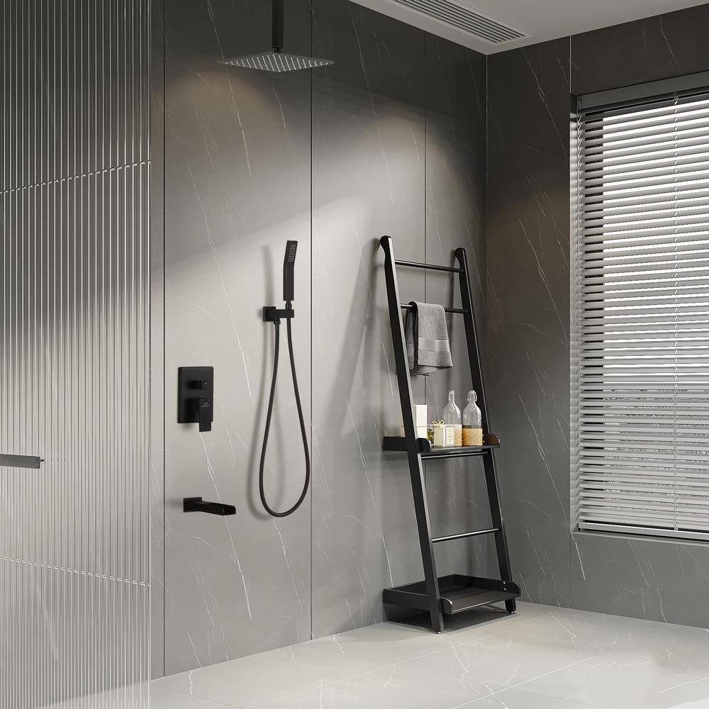 Matte Black 10-Inch Ceiling-Mounted Shower System with Handheld and Tub Filler