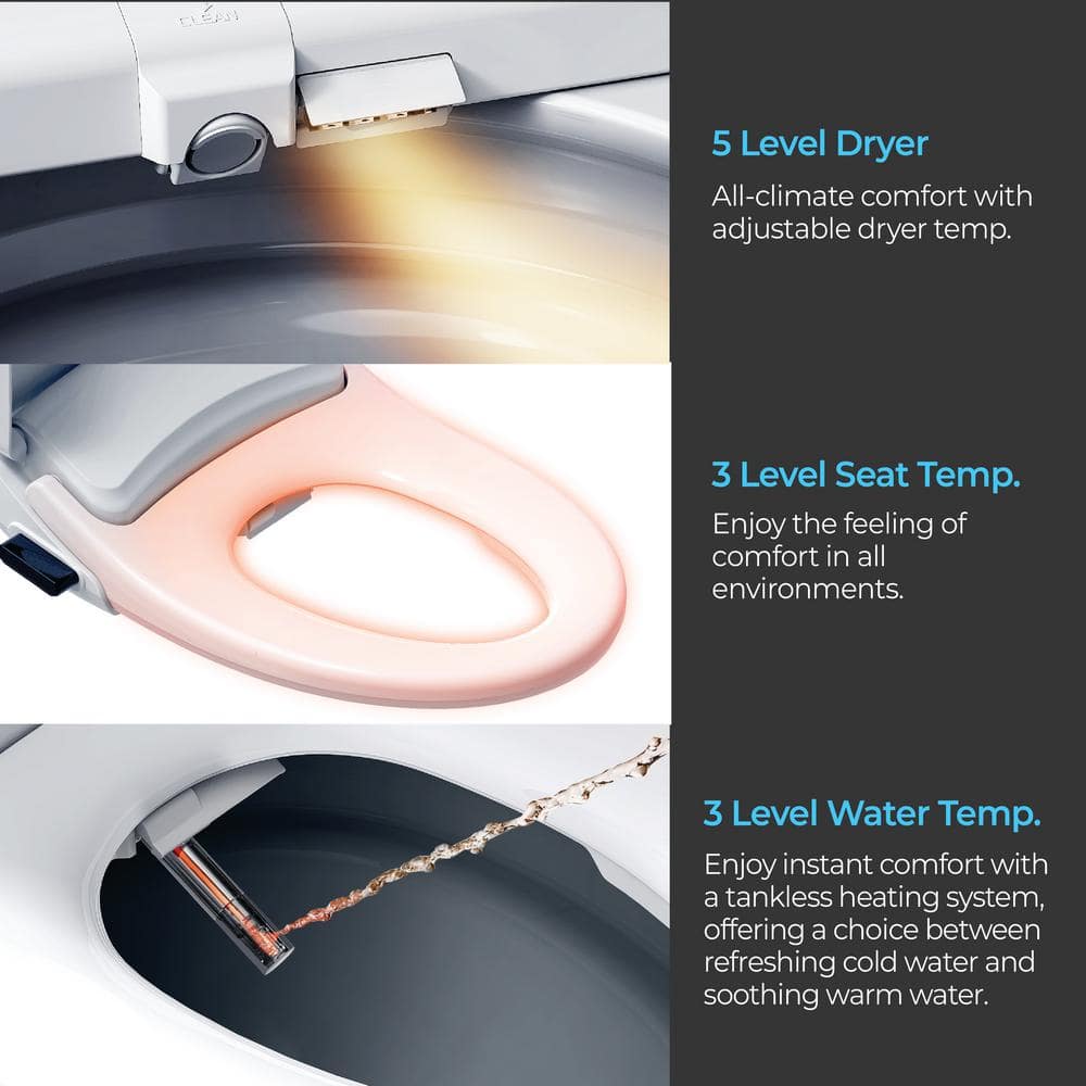 White Electric Bidet Seat with Heated Elongated Design