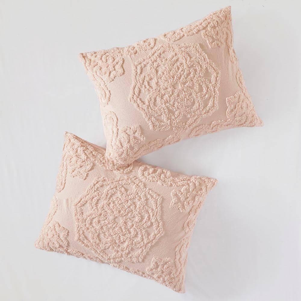 Blush Tufted Cotton Chenille Medallion Duvet Cover Set