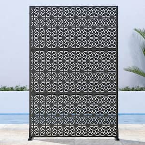 72 in. x 47 in. Outdoor Metal Privacy Screen Garden Fence Snowflake Pattern Wall Applique in Black