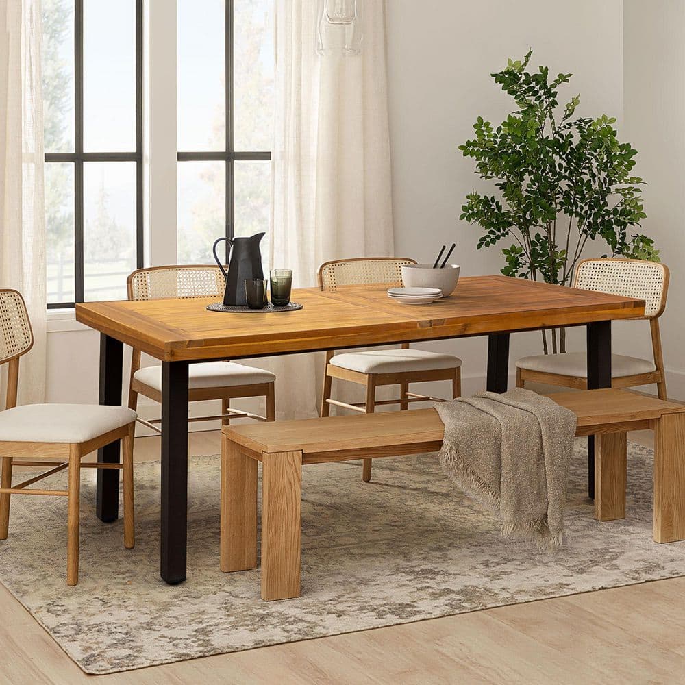 Farmhouse Natural Acacia Wood 69 in. 4 Legs Dining Table for 6 Person price history on PriceWatchPro