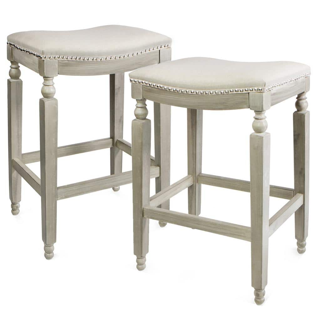 Barton Classic Isabel 28.5 in. Beige Backless Counter Saddle Stool (Set ...