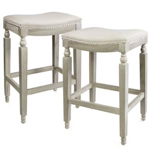 Classic Isabel 28.5 in. Beige Backless Counter Saddle Stool (Set of 2)