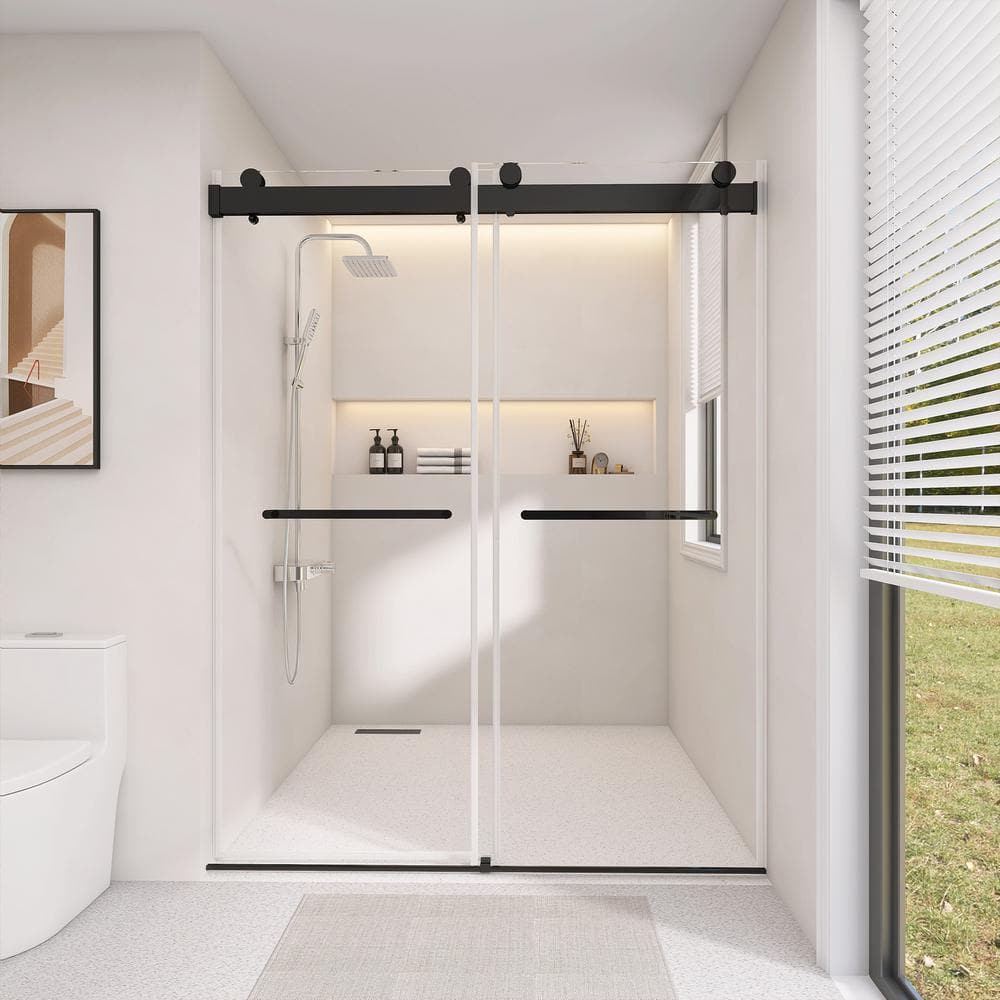 60 in. W x 76 in. H Double Sliding Soft-Close Frameless Bypass Shower Door 