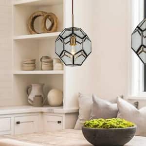 1-Light Antique Copper Geometric Pendant Light with Handmade Clear Glass