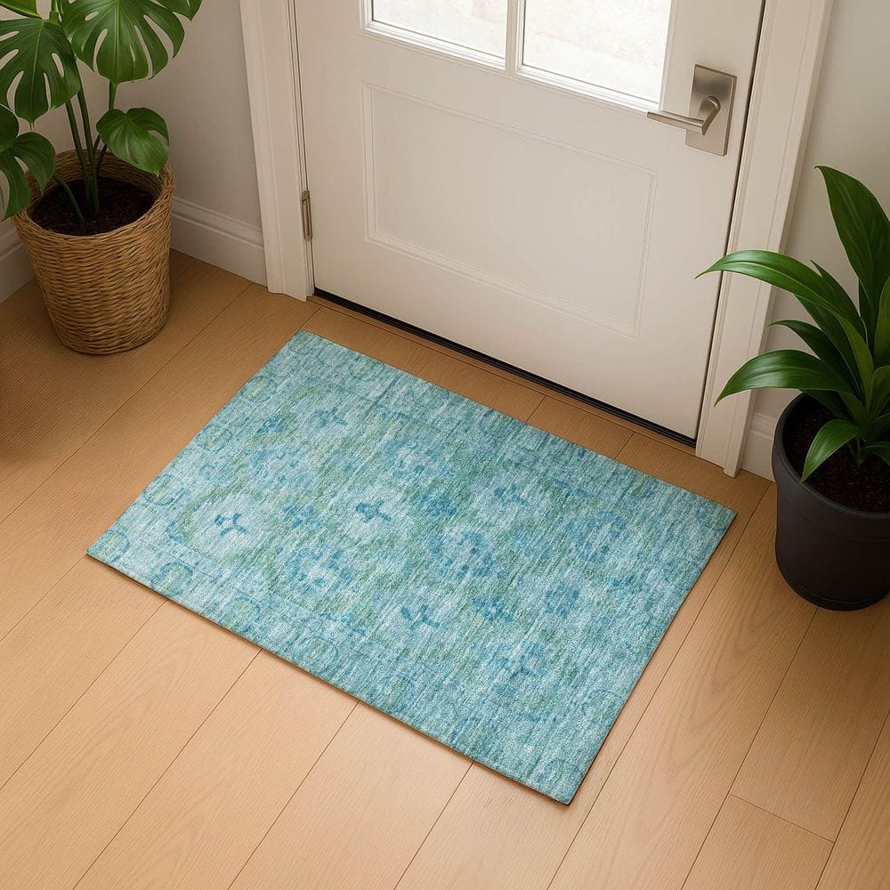 Mayfield Premium Machine Washable Abstract AMF1760 Teal 2 ft. x 3 ft. Area Rug price history on PriceWatchPro