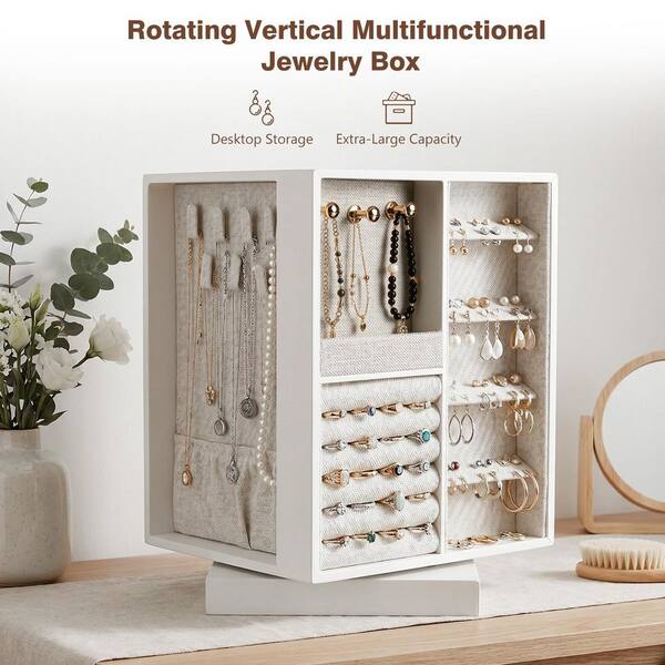 Jeedeson White Jewelry Box 360° Rotating Jewelry Organizer Jeedeson White Jewelry Box 360° Rotating Jewelry Organizer