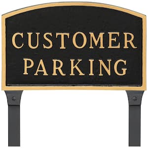 10 in. x 15 in. Standard Arch Customer Parking Statement Plaque Sign with 23 in. Lawn Stakes - Black/Gold