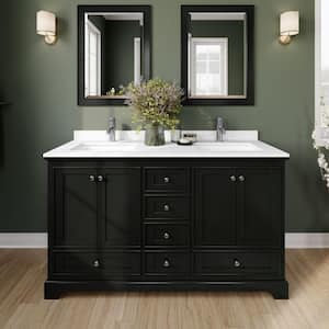 Deborah 60 in. W x 22 in. D Double Vanity in Dark Espresso with Cultured Marble Vanity Top in White with Basins & Mirror