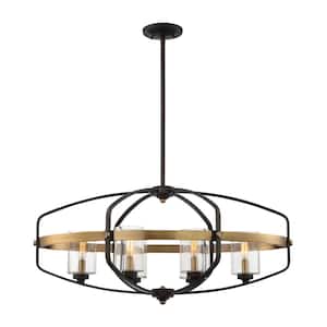 Kirkland 32 in. W x 20.75 in. H 6-Light English Bronze and Warm Brass Linear Chandelier with Clear Glass Shades