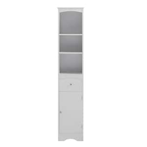 13.4 in. W x 9.1 in. D x 66.9 in. H White MDF Bathroom Linen Cabinet with Drawer and Adjustable Shelves