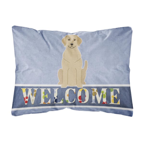 Caroline's Treasures 12 in. x 16 in. Multi-Color Outdoor Lumbar Throw Pillow Yellow Labrador Welcome