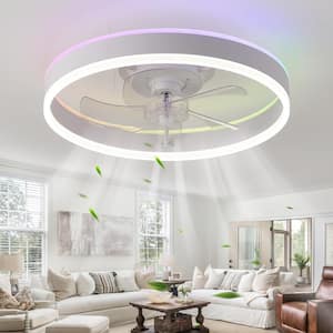 19.7 in. Smart Indoor Low Profile Ceiling Fan with 6-Speed Remote Control and RGB Light, White