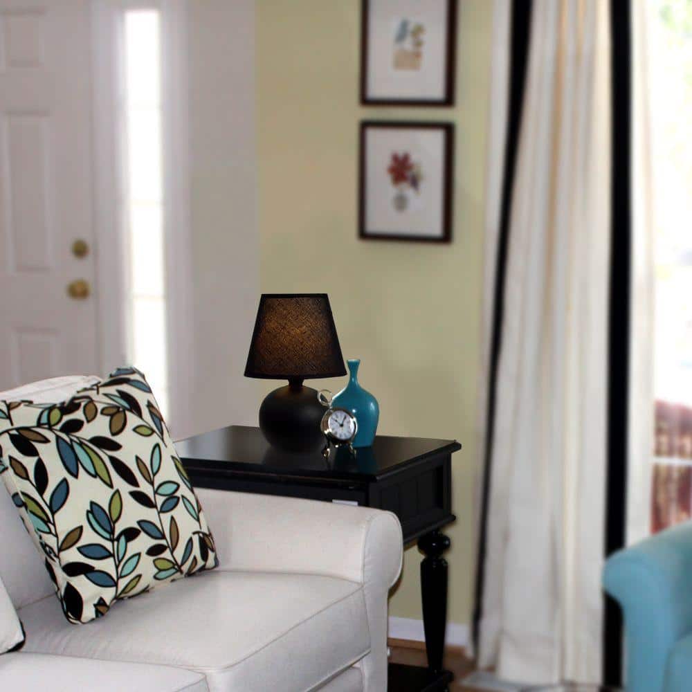 Mini Black Ceramic Globe Table Lamp Set with Fabric Shade