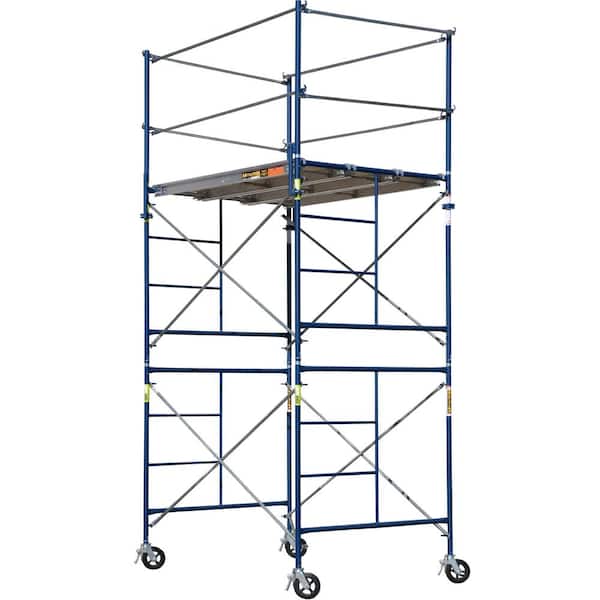 MetalTech Saferstack 2-Level Rolling Scaffold Tower Set, 3-Rung Frames Including Cross Braces, Platforms and Guardrail System