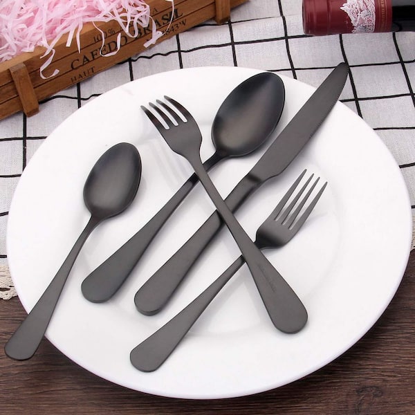 Matte Black Silverware Set, 20-Piece 18/10 Stainless Steel Flatware Set, Service for 4, Kitchen Utensil Set for Home