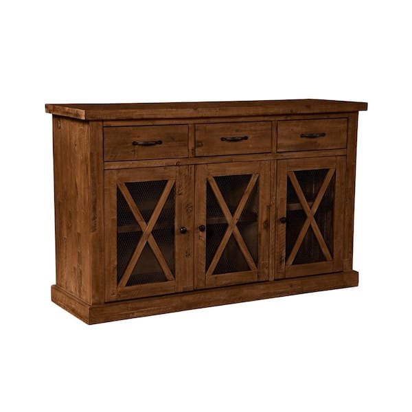 Alpine Furniture Newberry Medium Brown Wood 58 in. W Sideboard with Solid Wood, Drawers