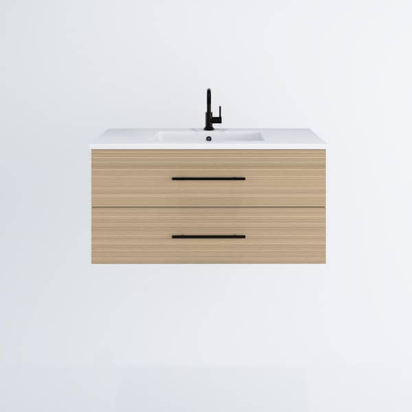 VOLPA USA AMERICAN CRAFTED VANITIES Napa 42 in. W x 20 in. D Single Sink Bathroom Vanity Wall Mounted in Sand Pine with Acrylic Integrated Countertop