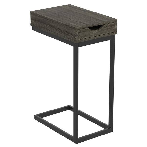 Safdie & Co. 15.75 in. L C-Shaped Dark Grey 1-Drawer Black Metal Accent Table