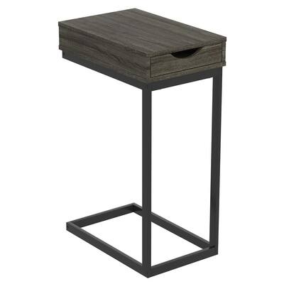 15.75 in. L C-Shaped Dark Grey 1-Drawer Black Metal Accent Table
