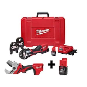 M12 12-Volt Lithium-Ion Force Logic Cordless Press Tool Kit (3 Jaws Included) with M12 PVC Pipe Shear and Extra Battery