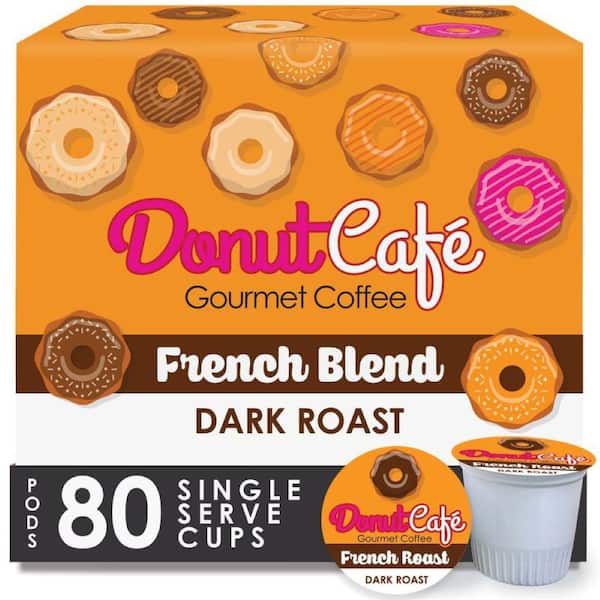 Donut Cafe Coffee Pods for Keurig K-Cup Brewers, Dark Roast, French Roast Blend, 80 Count